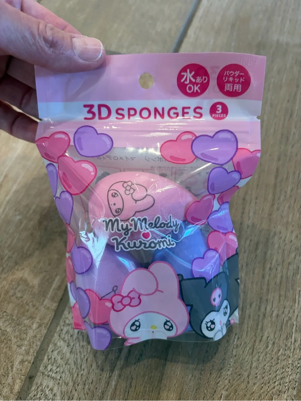Sanrio-themed 3D makeup sponges featuring My Melody and Kuromi characters.